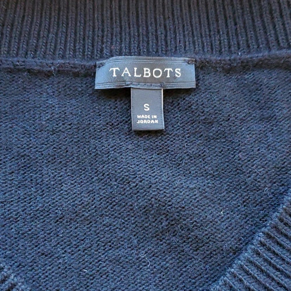 Talbots V-Neck Black Wool Cashmere Blend Knit Cardigan Sweater Women's Sz S - Picture 3 of 9